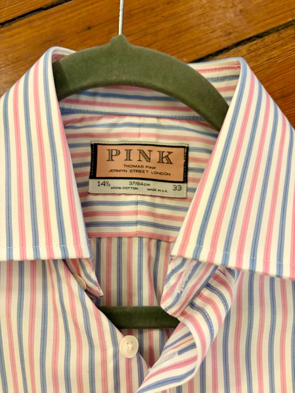 Thomas Pink Striped Dress Shirt Blue Pink 14.5